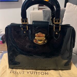 Louis Vuitton Black Patent Leather Satchel with Gold Accents
